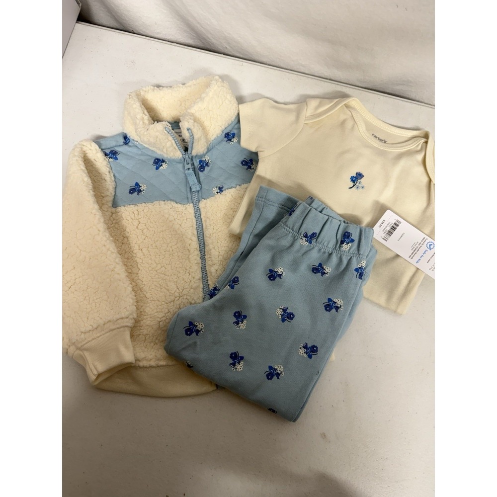 Carters Baby Girl 12 Months Pants Bodysuit Jacket 3 PC Set Cute Outfit